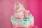 Shoe sandal detail child Close Diaper cake, baby tea with diapers decorated table