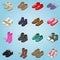 Shoe set icons, isometric 3d style