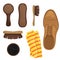 Shoe Shine kit. Brushes, sponges, Shoe Polish. Vector illustration