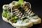 A shoe that strives to minimize its carbon impact, integrating vegetation and supporting city-wide recycling to create a healthier