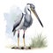 Shoebill Stork bird in cartoon style. Cute Little Cartoon Shoebill Stork bird isolated on white background. Watercolor drawing,