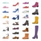 Shoes and boots. Various types footwear, mens, womens and childrens trendy casual, stylish elegant and formal shoes