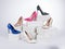 Shoes on boxes. women`s pointed heel stiletto shoes.