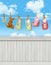 Shoes on clothesline wall background/backdrop