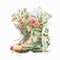shoes with flowers composition watercolor paint Generative AI