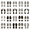 Shoes footprints. Footwear steps silhouette, boots or sneakers footstep print, barefoot textured steps isolated vector
