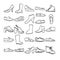 Shoes Hand Drawn Doodle Line Art Outline Set