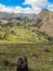 Shoes and the landscape of Pisaq, in the Sacred Valley of the Incas