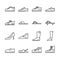 Shoes line icon set. Included the icons as sandal, shoes, boots, sneaker, slipper and more.