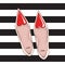 Shoes with a narrow nose and a red heart on top.