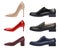 Shoes realistic. Lady evening elegant luxury shoes different style and colors for storefront vector collection