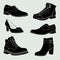 Shoes silhouettes. Various types of boots and shoes