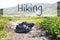 Shoes On Trekking Path, English Text Hiking