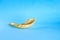 Shofar horn on blue background.