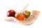 Shofar (horn), honey, apple and pomegranate isolated on white. rosh hashanah (jewish holiday) concept . traditional holiday symbol
