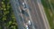 Shooting from above on roadway with cars driving