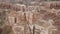 Shooting from a drone, top view of Charyn canyon. Red canyon, Martian view. Sandy and stone edge of the canyon