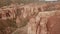 Shooting from a drone, top view of Charyn canyon. Red canyon, Martian view. Sandy and stone edge of the canyon