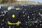 Shooting range target with bullet holes at a gun range