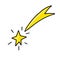 Shooting stars icon. Comet tail or star trail. Christmas yellow star. Dream and success.