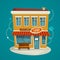 Shop building front view, vector cartoon illustration