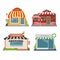 Shop, cafe, ice-cream store, pharmacy. Set of different colorful stores