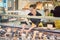 Shop clerk woman sorting cheese in the supermarket display