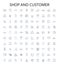 Shop and customer outline icons collection. Shop, Customer, Shopping, Buyer, Store, Purchaser, Retail vector