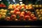 Shop exhibit filled with ripe apples and juicy oranges