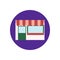 Shop flat icon. Round colorful button, Market circular vector sign, logo illustration.