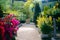 Shop of garden flowers selling plants, fertilizers. Perspective view