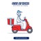 Shop from home shopping delivery man riding scooter vespa bike delivering grocery package concept cartoon illustration