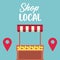 Shop local poster with oranges kiosk