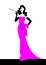 Shop logo fashion woman, black silhouette diva. Company logo design, Beautiful cover girl retro in Pink dress , isolated