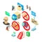 Shop navigation foods icons set, isometric style