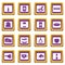 Shop navigation foods icons set purple