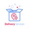 Shop order delivery, package and location pin, tracking box, receive postal parcel