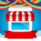 Shop and Red ribbon banner on rainbow clound and sky background