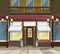 Shop Restaurant Cafe Store Front with Windows, Street Lanterns