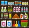 Shop shelving with household cleaning products vector illustration
