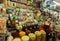 Shop with spices, beans, sauce, dry fruits and vegetables inside asian food market