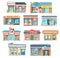 Shop and store building isolated vector icons