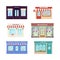 Shop, store front. Vector illustration. Storefront facades set.