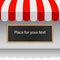 Shop striped awning. illustration of a red and white tent vector layout with a Board for your text.