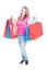 Shopaholic young girl holding shopping bags in both hands