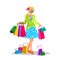 Shopaholism Problem Woman Walking With Bags Vector