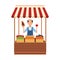 Shopkeeper with grocery stand