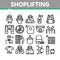 Shoplifting Collection Elements Icons Set Vector