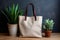 Shopper bag for grocery shopping, mockup with copy space