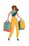 Shopper woman. Shopaholic female with shopping bags in mall young fashion byer girl image for sale or discount ad